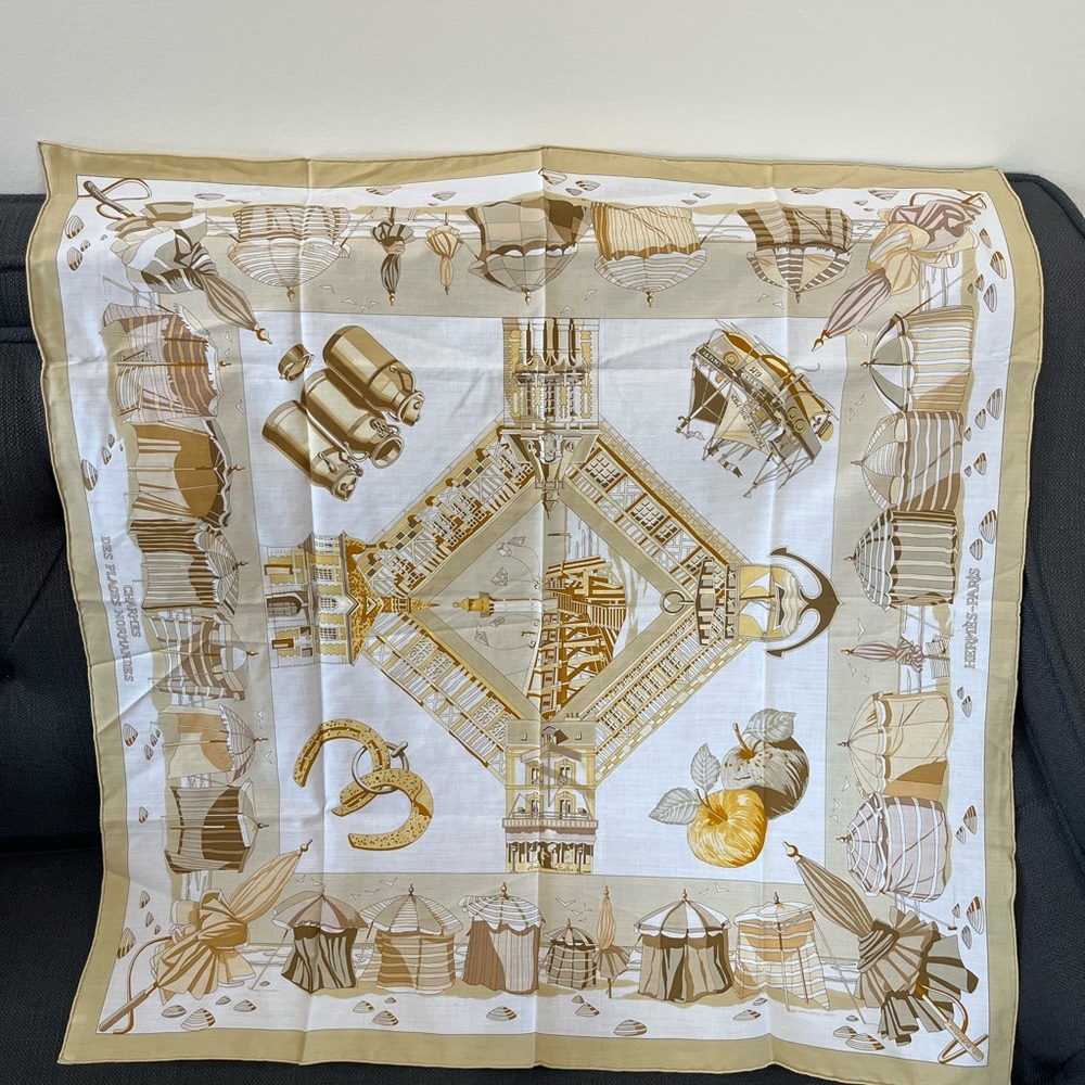 Hermes Beige and White Scarf